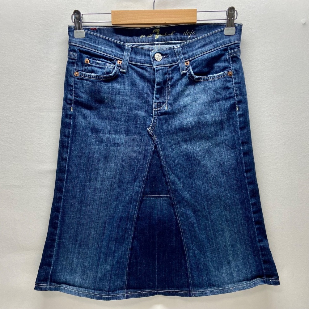7 For All Mankind Denim Skirt Women's 26 Dark Blue A-Line Career Casual Stretch